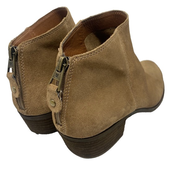 Lucky Brand Womens Ankle Shoes 9.5 Bootie Brown Leather LP-BELVVA Zip Block Heel - Picture 3 of 14